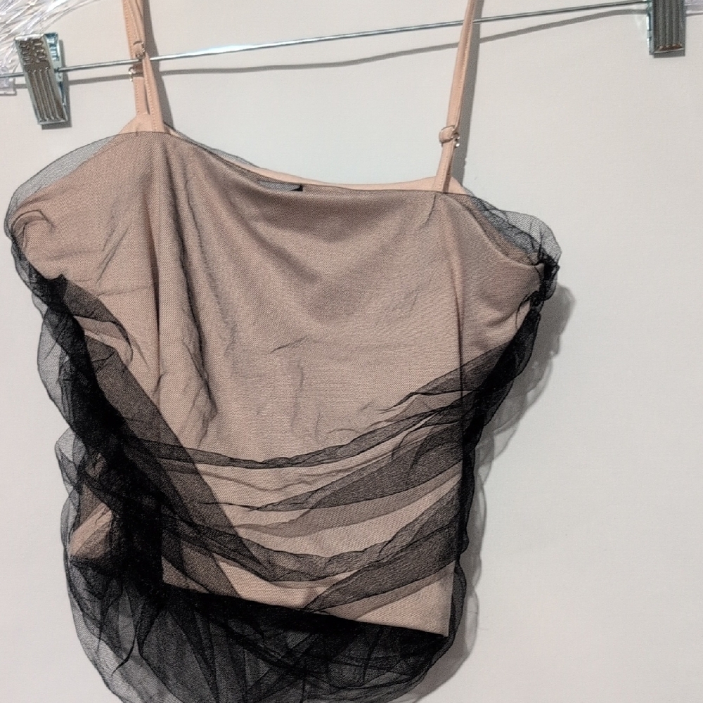 SO Black Cream Mesh Ruched Camisole Tank Top Sz 12 Y2K Coquette - Picture 6 of 6